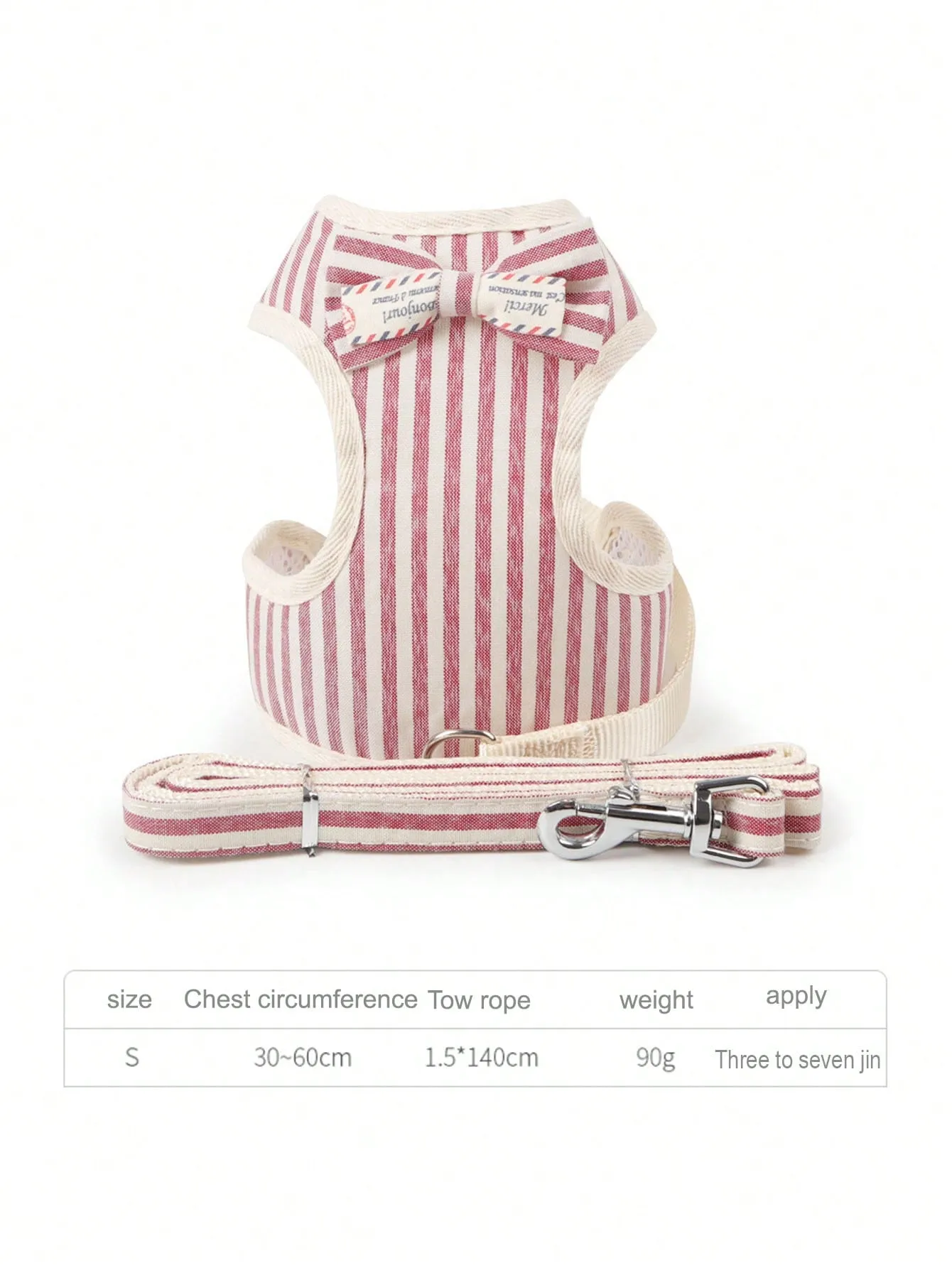 1pc Striped Pattern Bow Decor Cat Harness 1pc Leash