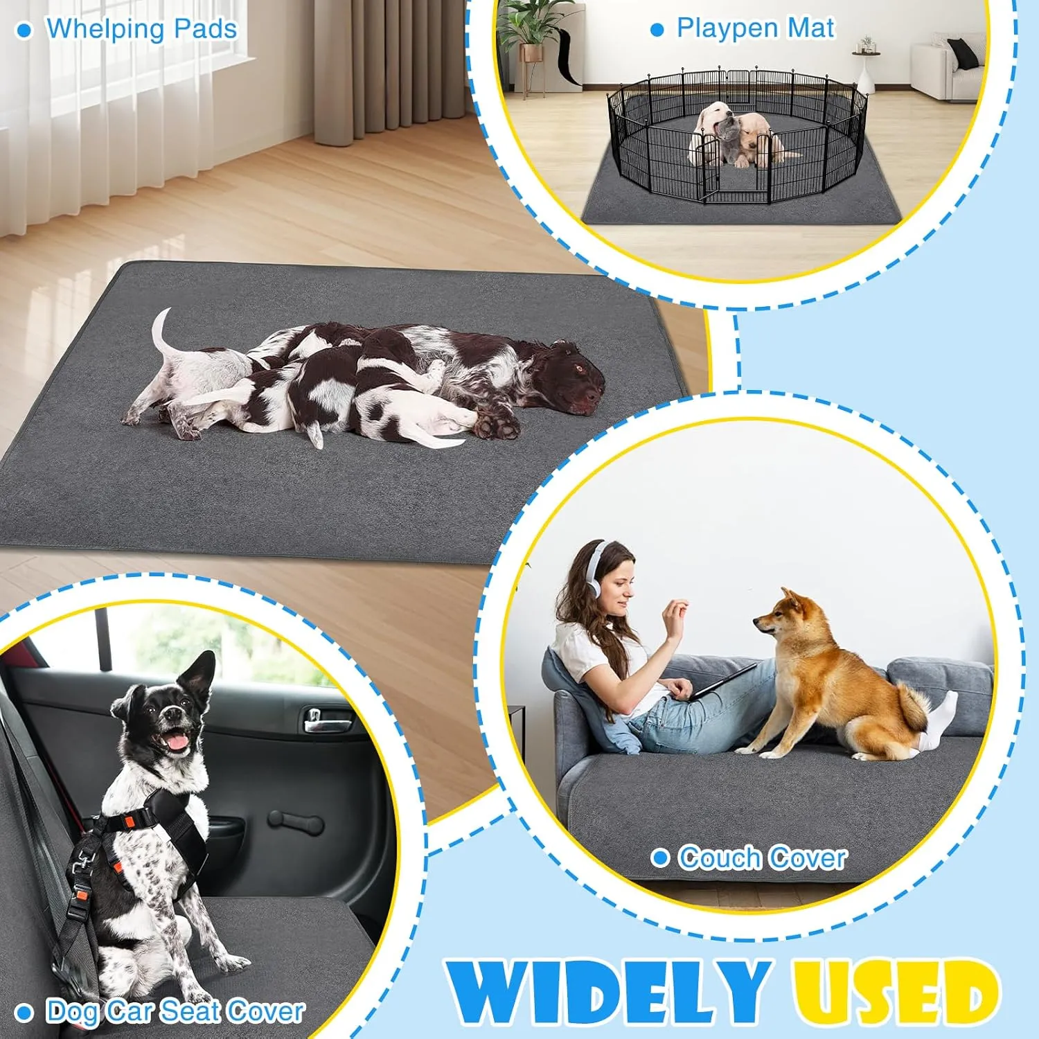 2 Pack Extra Large Washable Pee Pads for Dogs 72"x72" Reusable Dog Pads Non-Slip Waterproof Dog Pee Pads Fast Absorbent Puppy Pads for Training Whelping Housebreaking Incontinence for Playpen