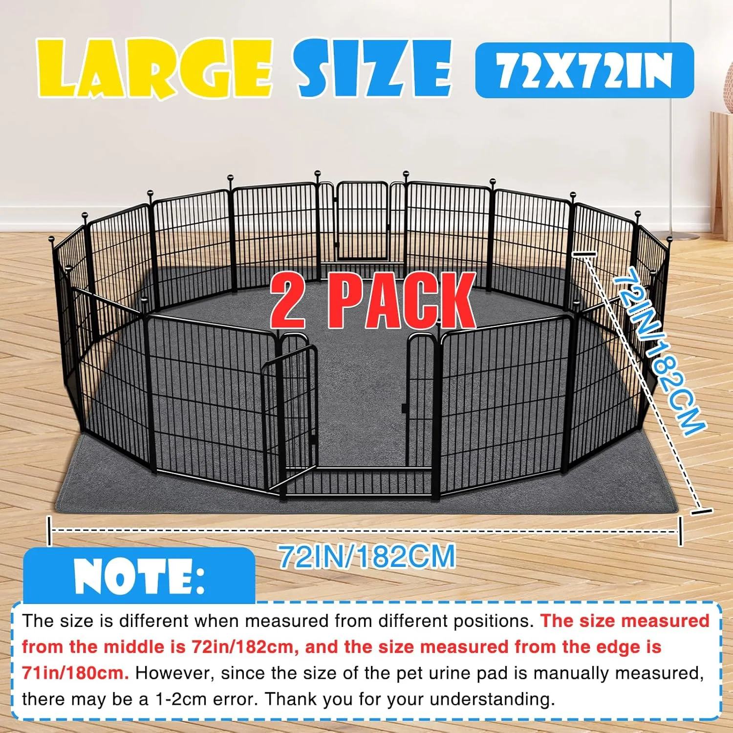 2 Pack Extra Large Washable Pee Pads for Dogs 72"x72" Reusable Dog Pads Non-Slip Waterproof Dog Pee Pads Fast Absorbent Puppy Pads for Training Whelping Housebreaking Incontinence for Playpen