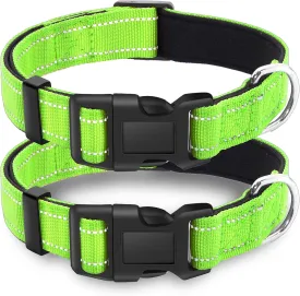 2 Pack Reflective Dog Collar with Safety Locking Buckle, Adjustable Soft Breathable Comfortable Nylon Pet Collar for Small, Medium and Large Dogs, Green, S