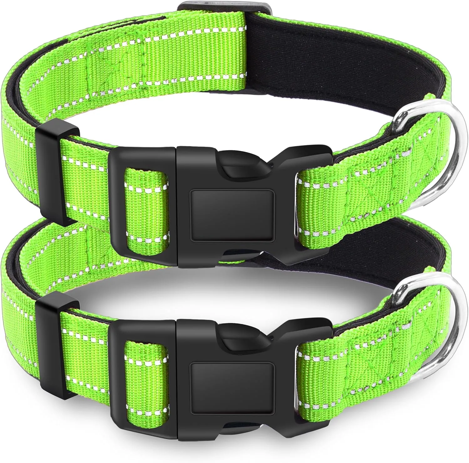 2 Pack Reflective Dog Collar with Safety Locking Buckle, Adjustable Soft Breathable Comfortable Nylon Pet Collar for Small, Medium and Large Dogs, Green, S