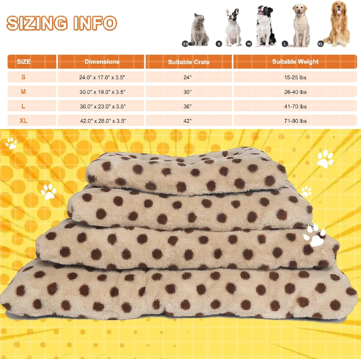 24 Inch Dog Crate Pad, Washable Anti-Slip Dog Bed Mat for Small Dogs, Comfortable Crate Mat, Camel Color