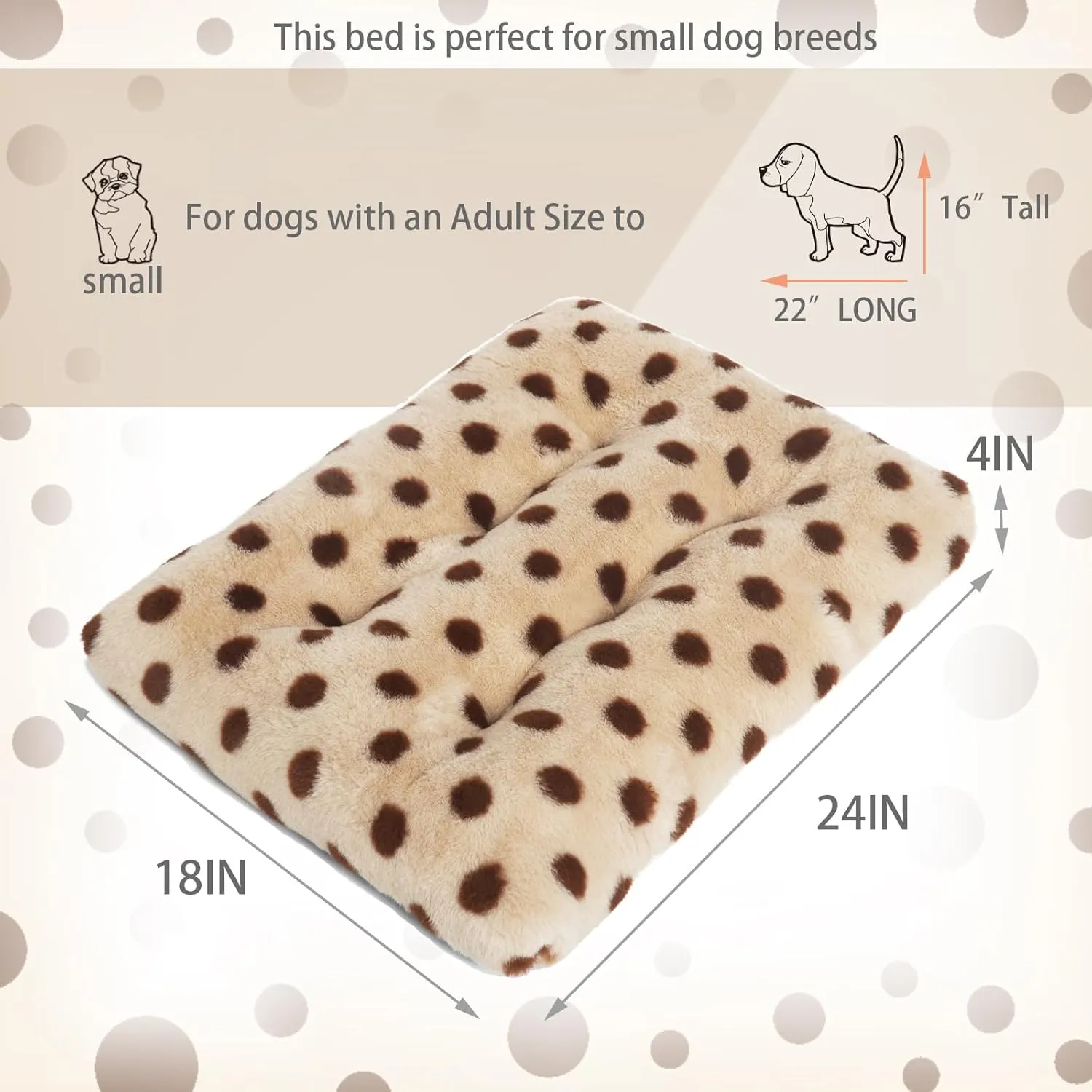 24 Inch Dog Crate Pad, Washable Anti-Slip Dog Bed Mat for Small Dogs, Comfortable Crate Mat, Camel Color