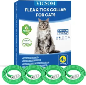 4 Pack Flea Collar for Cats, Cat Flea and Tick Collar 8 Months Prevention Cat Flea and Tick Treatment, Waterproof Adjustable Cat Flea Collar, Natural Anti Tick and Flea Collar for Kitten, Green