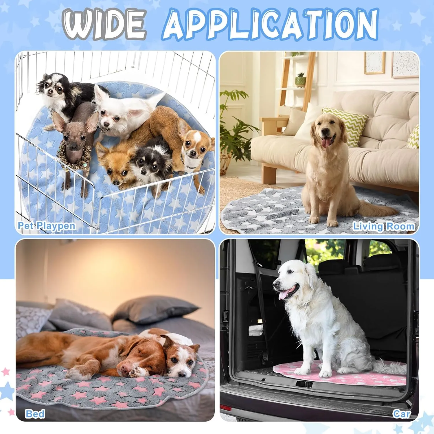 4 Pcs Round Whelping Pee Pads Washable for Dogs Waterproof Pet Training Mats Reusable Puppy Whelping Pads Non Slip Cat Dog Bed Mat for Crate Kennel(Large Star,32 Inches)