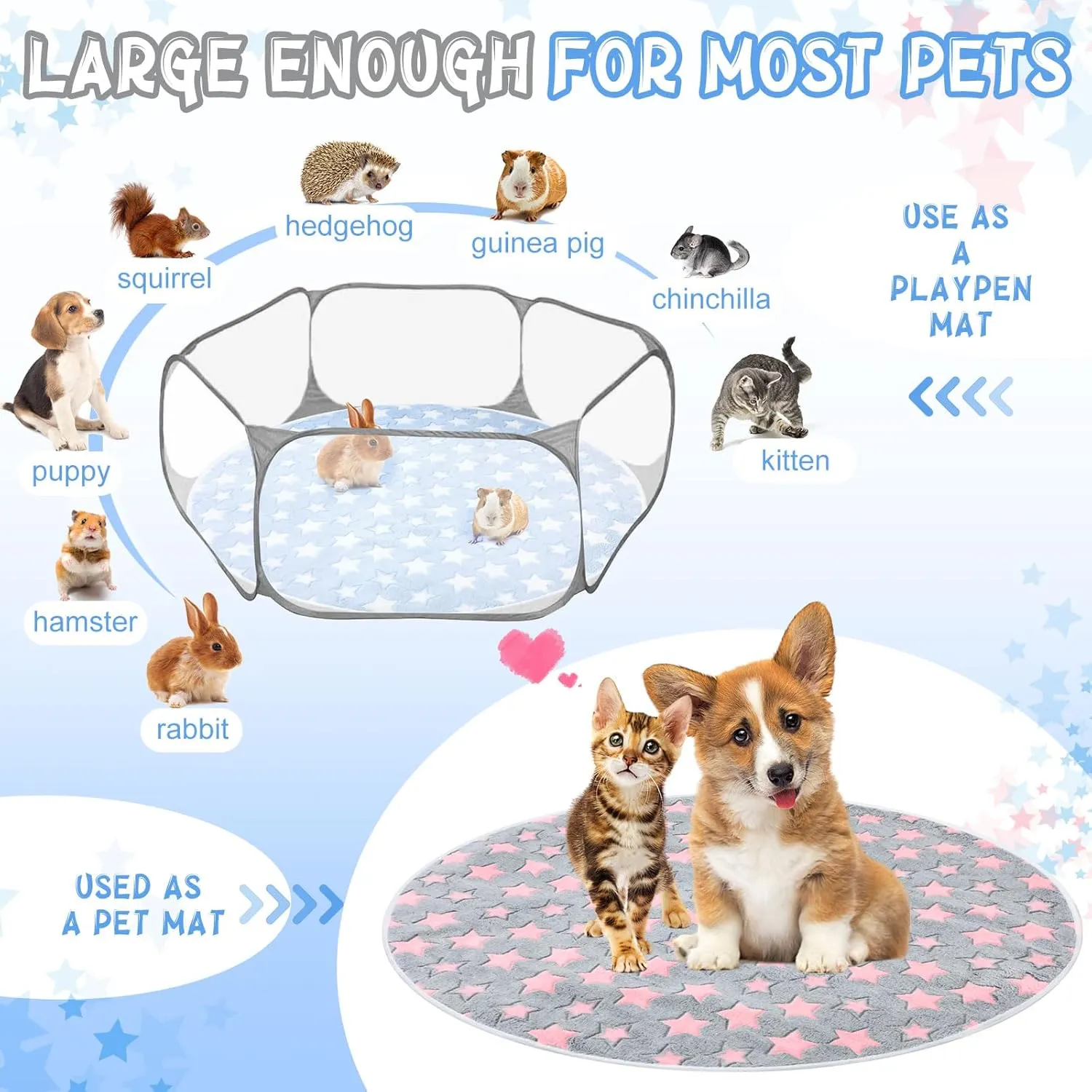 4 Pcs Round Whelping Pee Pads Washable for Dogs Waterproof Pet Training Mats Reusable Puppy Whelping Pads Non Slip Cat Dog Bed Mat for Crate Kennel(Large Star,32 Inches)