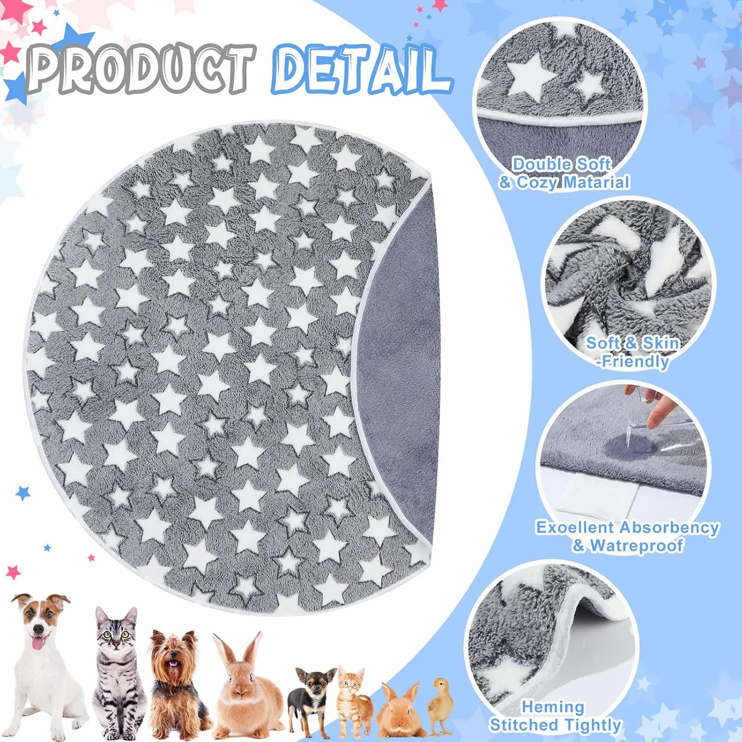 4 Pcs Round Whelping Pee Pads Washable for Dogs Waterproof Pet Training Mats Reusable Puppy Whelping Pads Non Slip Cat Dog Bed Mat for Crate Kennel(Large Star,32 Inches)