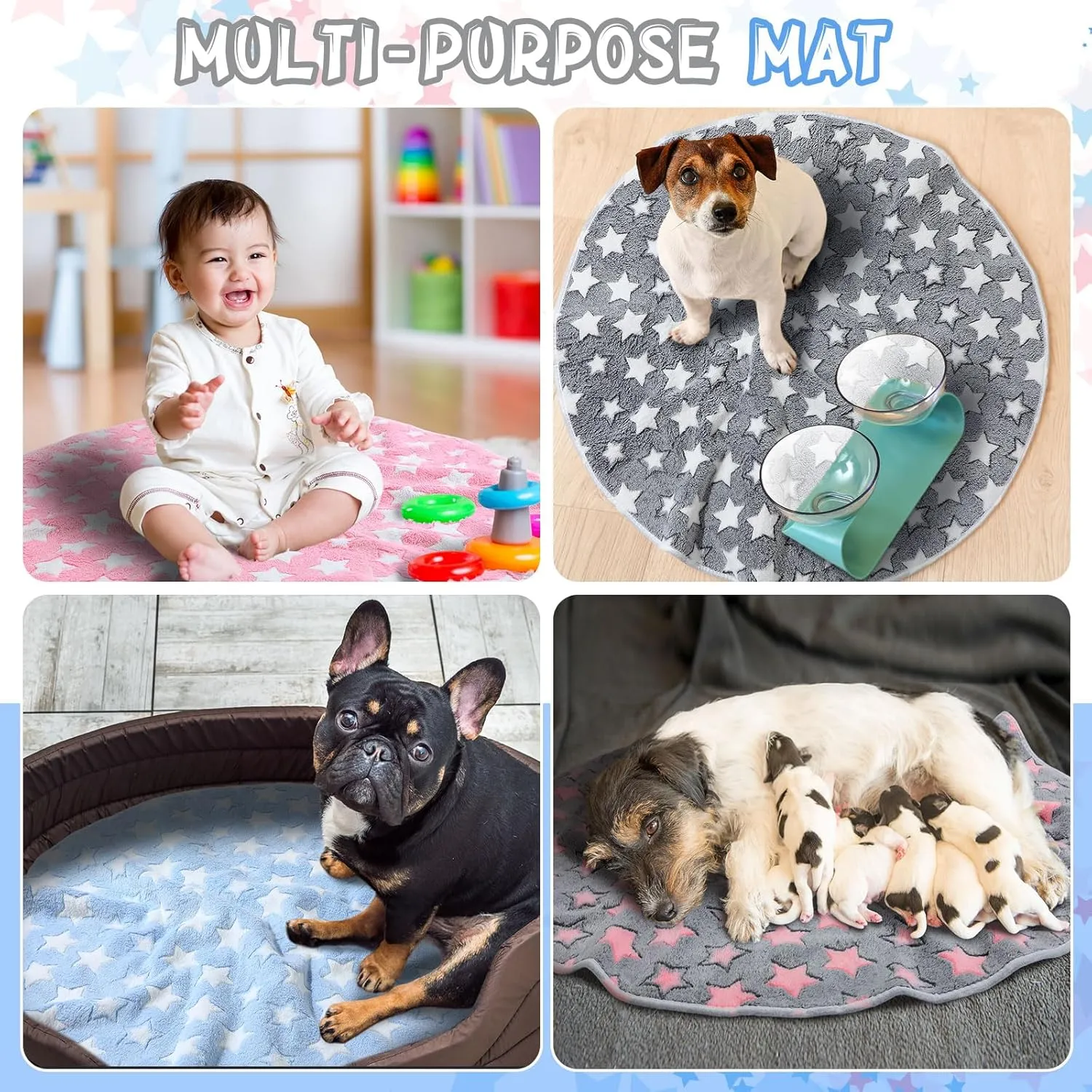 4 Pcs Round Whelping Pee Pads Washable for Dogs Waterproof Pet Training Mats Reusable Puppy Whelping Pads Non Slip Cat Dog Bed Mat for Crate Kennel(Large Star,32 Inches)