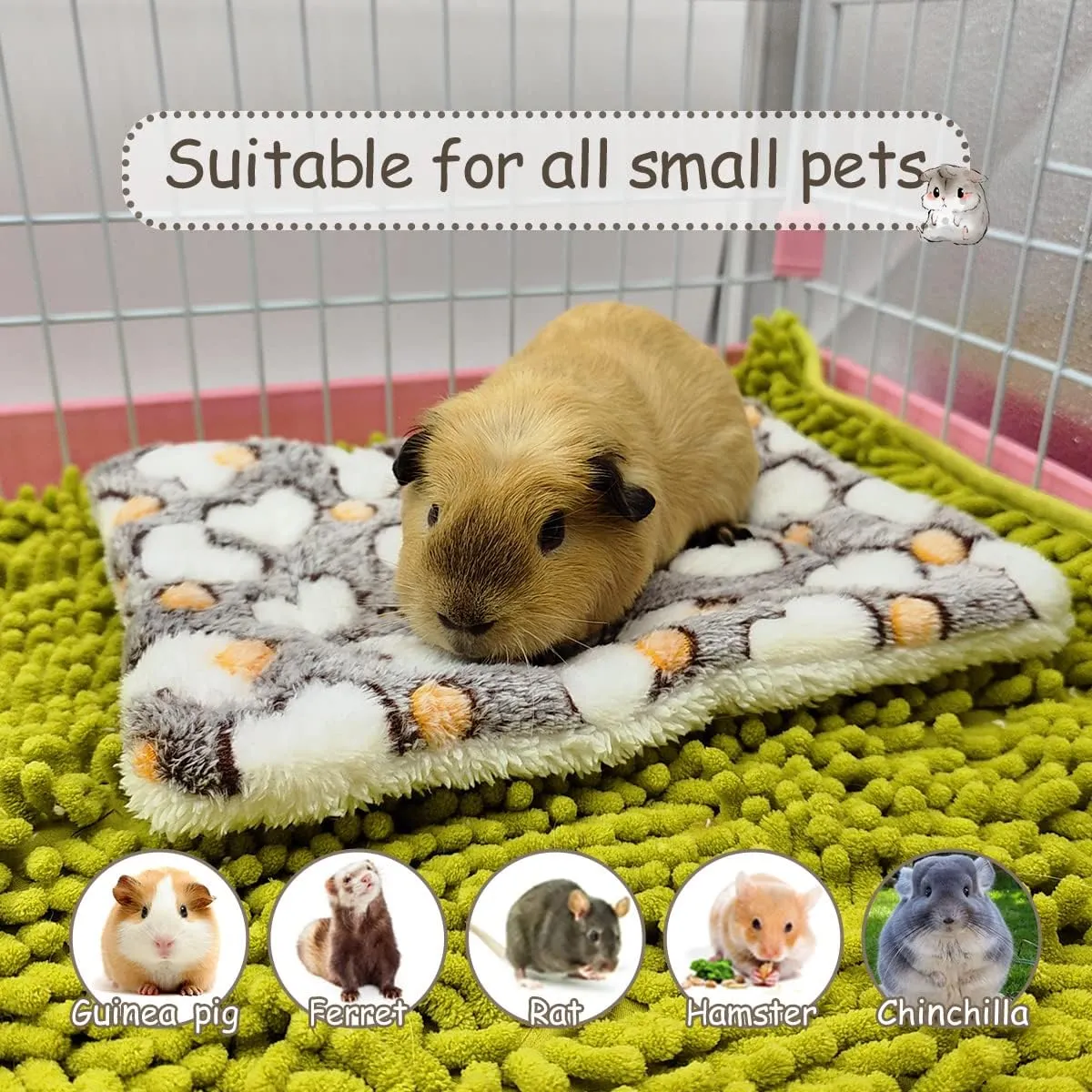 4 Pieces Guinea Pig Bunny Comfortable Bed Mats Pads, Rabbit Warm Soft Bed, Hamster Bedding Pad Mats for Small Animals Chinchilla Hedgehog Baby Cats (11.8"x9.1", 1.Hearts Pattern)