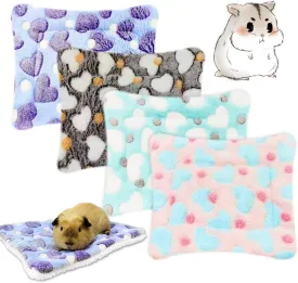 4 Pieces Guinea Pig Bunny Comfortable Bed Mats Pads, Rabbit Warm Soft Bed, Hamster Bedding Pad Mats for Small Animals Chinchilla Hedgehog Baby Cats (11.8"x9.1", 1.Hearts Pattern)
