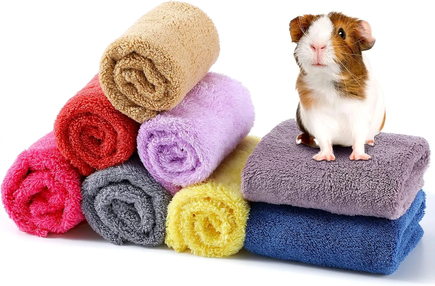 8 Piece Multi Animal Cage Liners Fleece Bedding Mats Warm Towels for Hamsters Rabbits Ferrets Hedgehogs by Guinea Pig Blankets (Multicolor, 11.8 x 11.8 Inch)