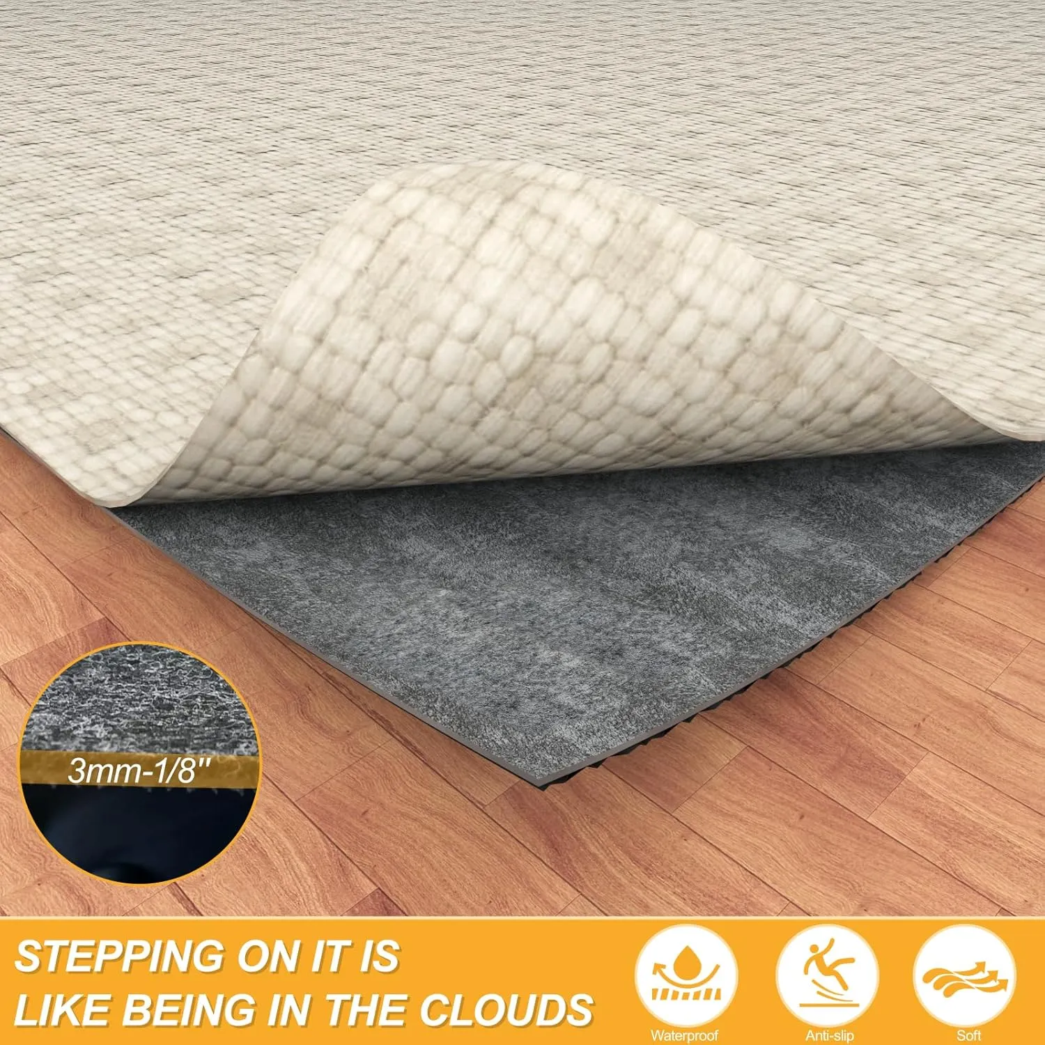 9 x 12 FT Non Slip Felt Rubber Rug Pad, Thick Felt Rug Pads for Hardwood Floors, Under Area Rugs Protective Cushioned Pads for Carpet, Felt and Rubber Underfoot Carpets for Home Place Surface Safe