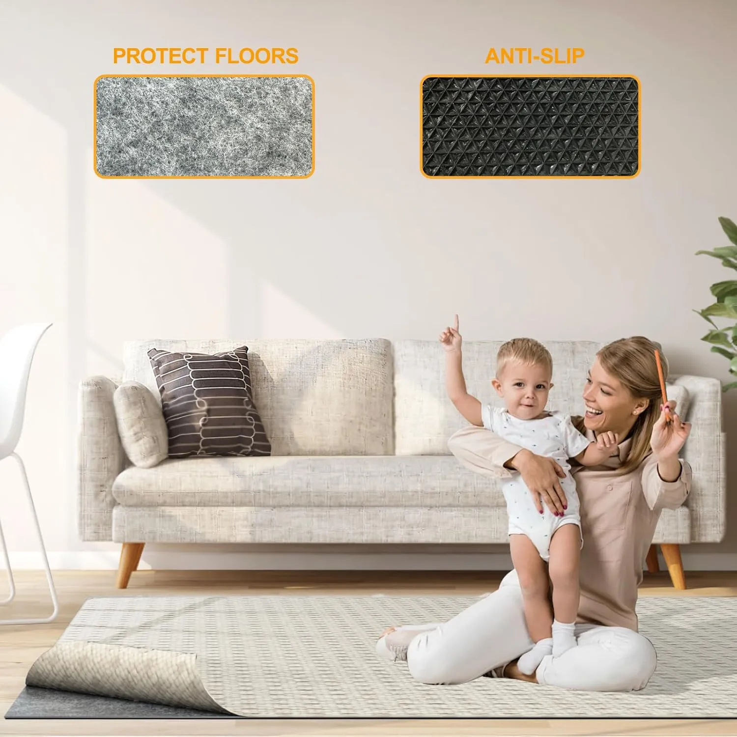 9 x 12 FT Non Slip Felt Rubber Rug Pad, Thick Felt Rug Pads for Hardwood Floors, Under Area Rugs Protective Cushioned Pads for Carpet, Felt and Rubber Underfoot Carpets for Home Place Surface Safe