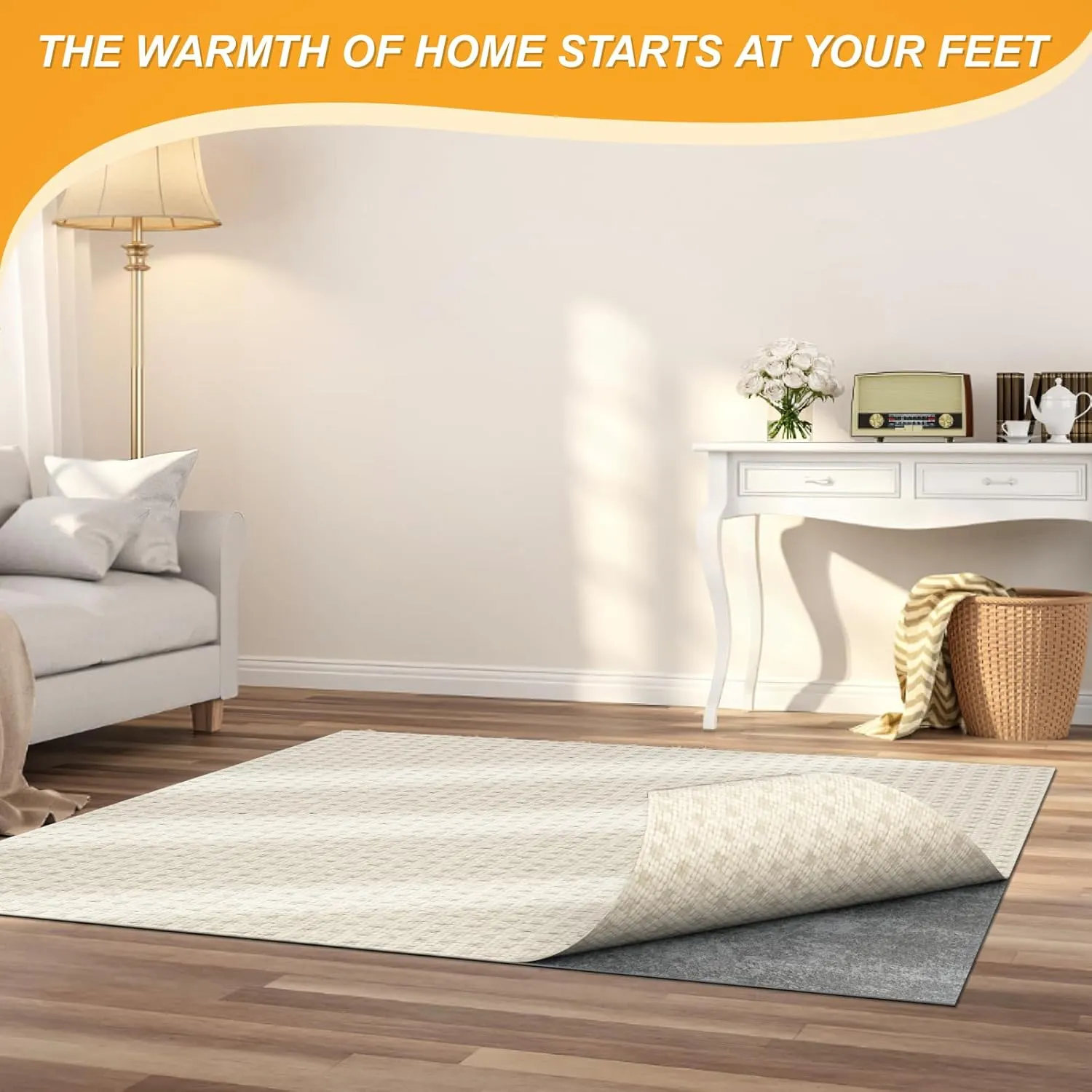 9 x 12 FT Non Slip Felt Rubber Rug Pad, Thick Felt Rug Pads for Hardwood Floors, Under Area Rugs Protective Cushioned Pads for Carpet, Felt and Rubber Underfoot Carpets for Home Place Surface Safe