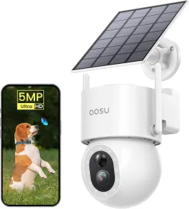 AOSU Security Cameras Wireless Outdoor - 3K/5MP Solar Powered 400-Lumen Floodlight Camera, 360 Pan/Tilt Surveillance, Night Vision, 2.4G WiFi Camera, Auto Tracking, AI Human/Vehicle/Pet Detection