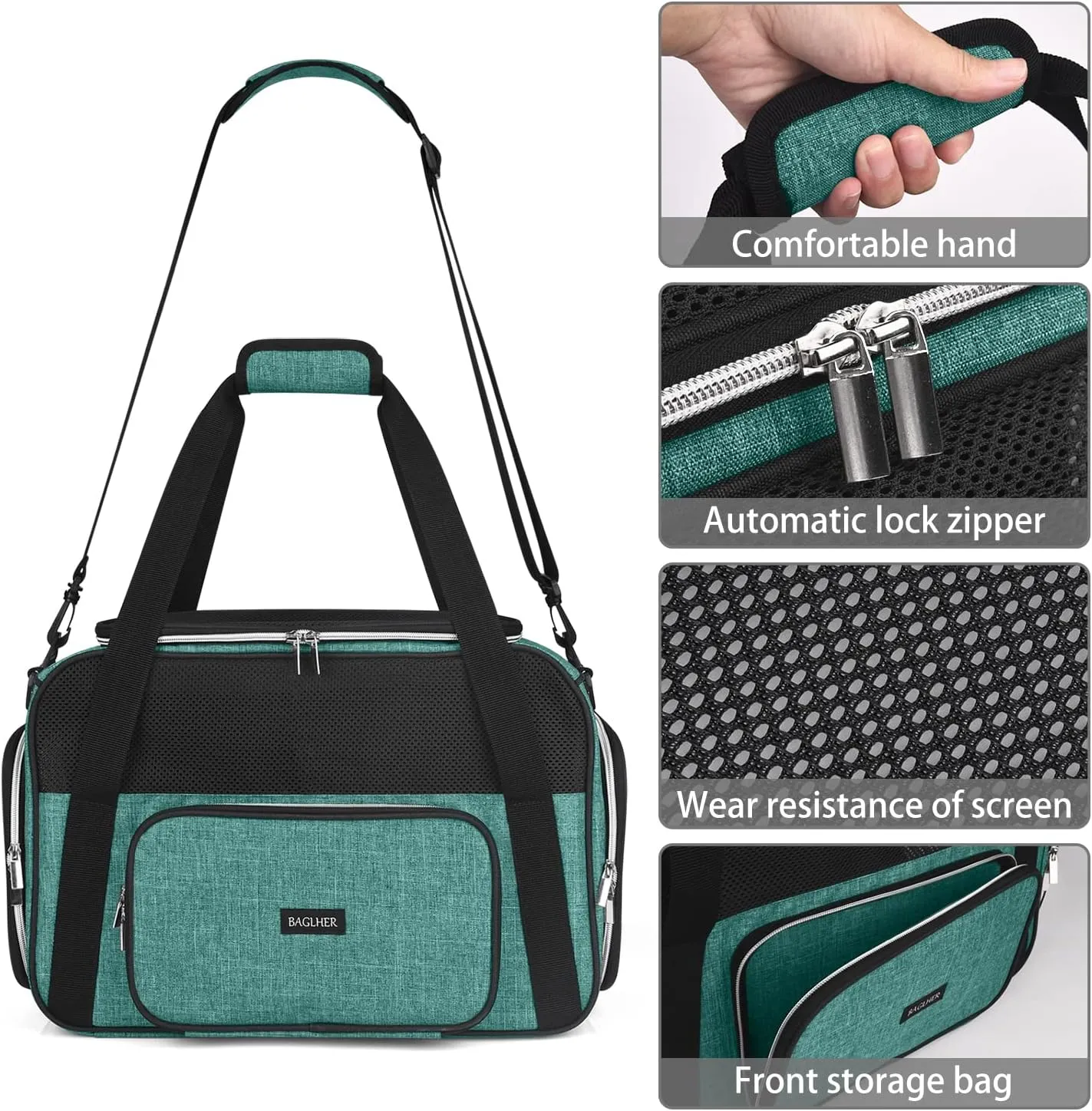 BAGLHER Pet Travel Carrier, Cat Carriers Dog Carrier for Small Medium Cats Dogs Puppies, Airline Approved Small Dog Carrier Soft Sided, Collapsible Puppy Carrier. Green