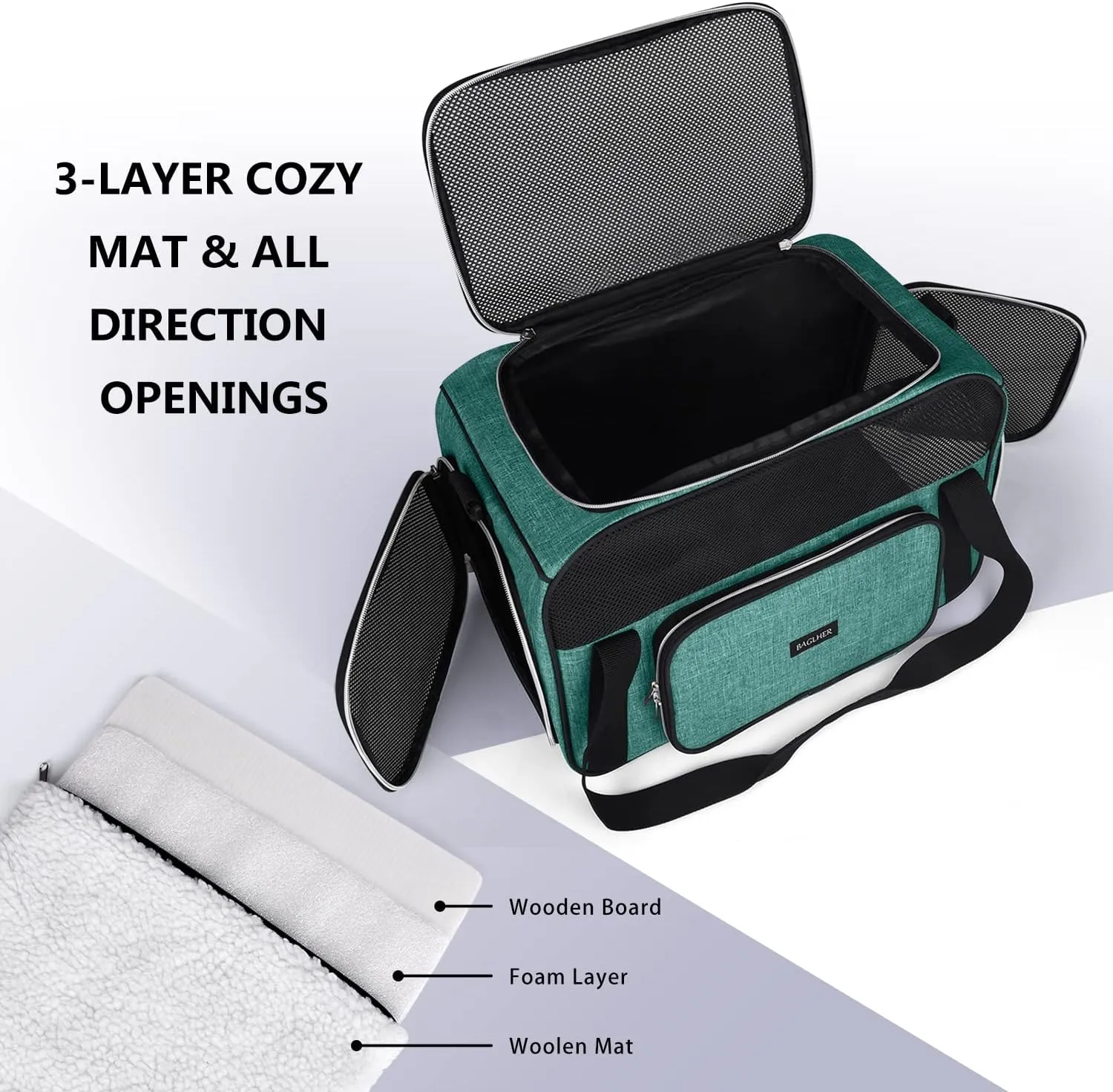 BAGLHER Pet Travel Carrier, Cat Carriers Dog Carrier for Small Medium Cats Dogs Puppies, Airline Approved Small Dog Carrier Soft Sided, Collapsible Puppy Carrier. Green