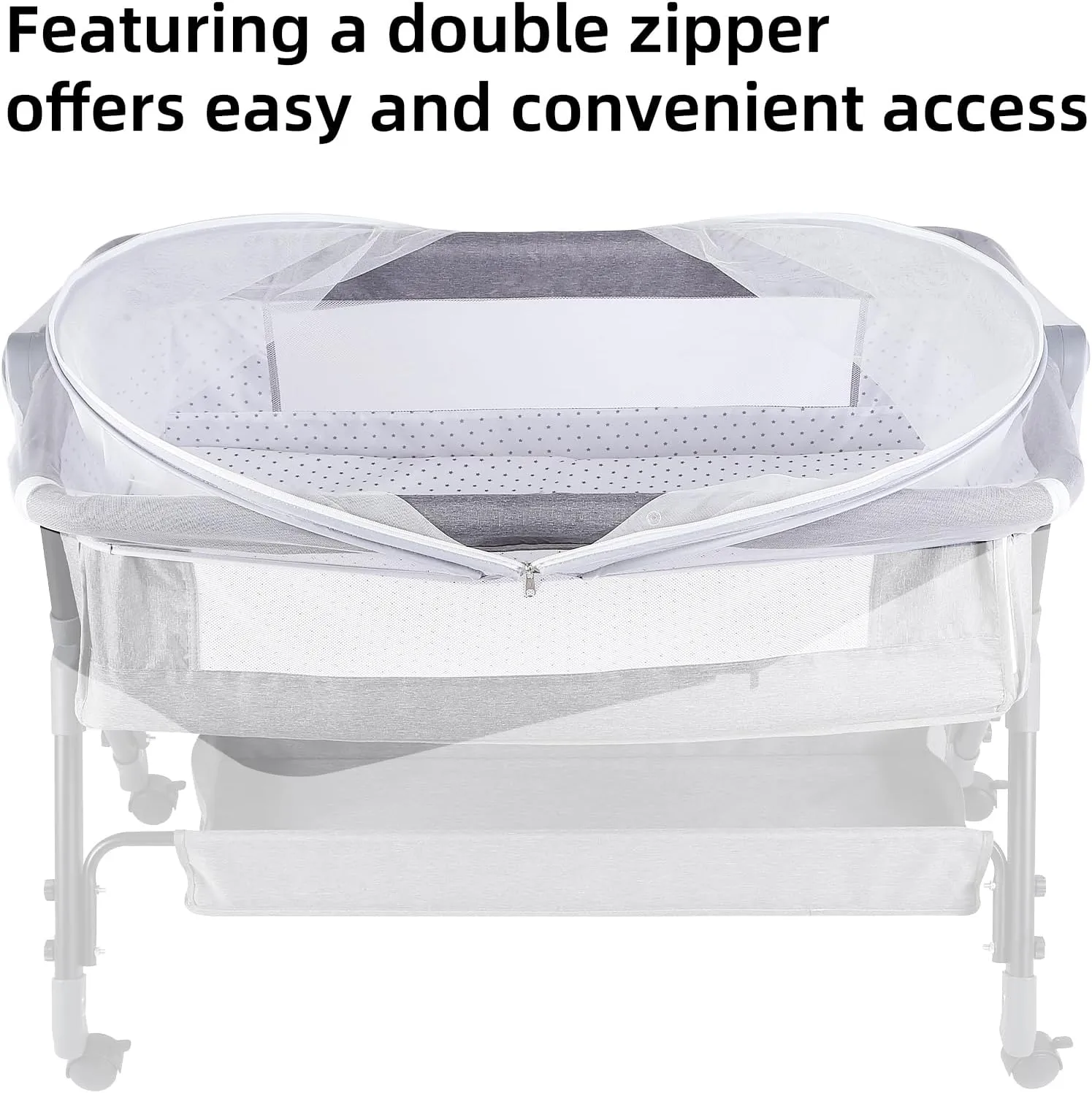 Bassinet Cover Mosquito Net for Babies to Keep Insects/Bugs/Cats Out, Toddler Bassinet/Bedside Sleeper/Crib Net with Two-Way Zippers & Storage Bag, Breathable Mesh Holes, White