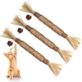 BAWAN 3 Pack Silvervine Cat Toy, Silvervine Sticks Cat Toys for Indoor Cats, Cat & Kitten Chew Toys for Aggressive Chewers, Cat Dental Toy for Kitten Teeth Cleaning, Matatabi Silvervine for Cats