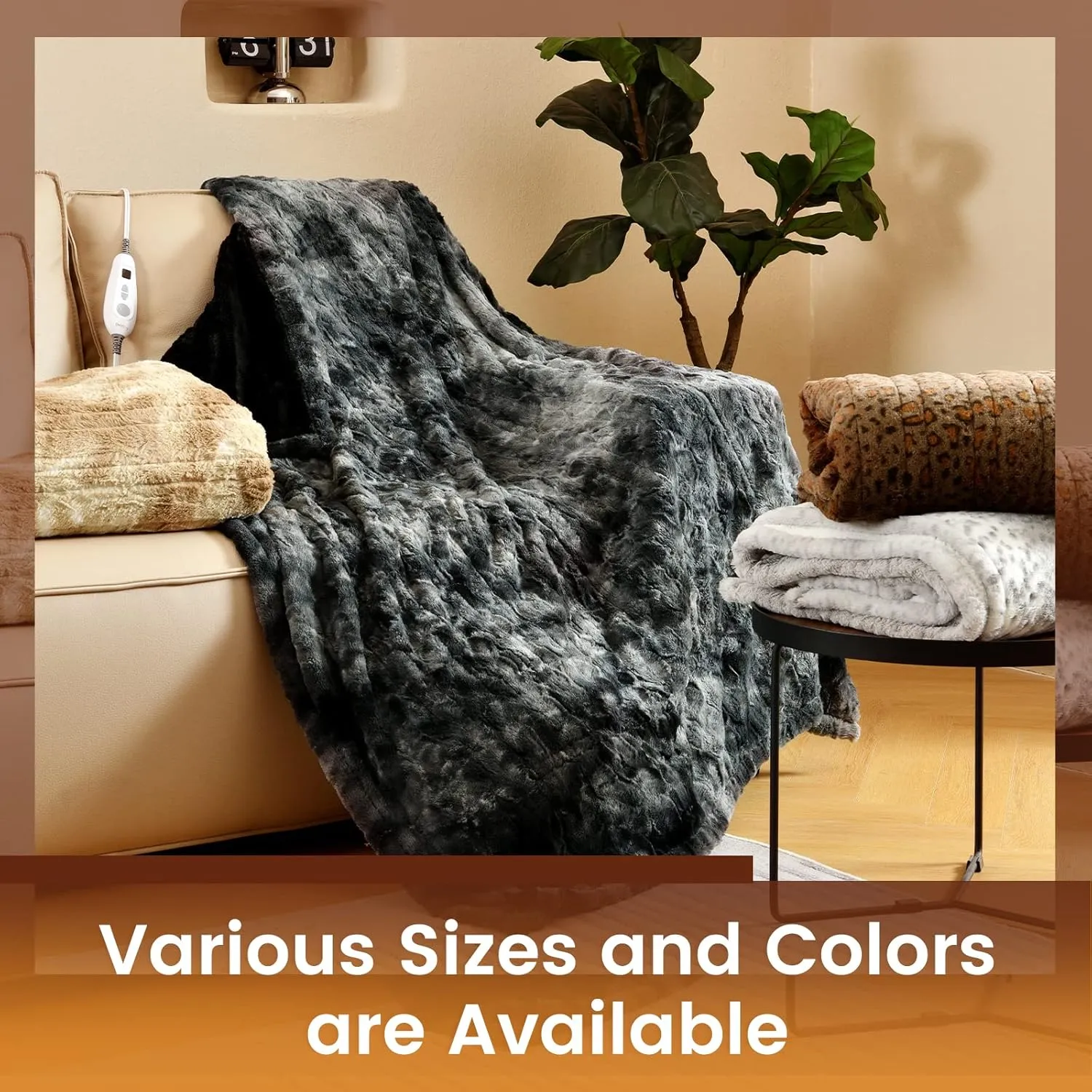 Bearhug Electric Heated Throw Blanket 50" x 60", Reversible Faux Fur & Sherpa, 6 Heating Levels & 4H Auto Off, Over-Heat Protect, ETL Certification, Machine Washable