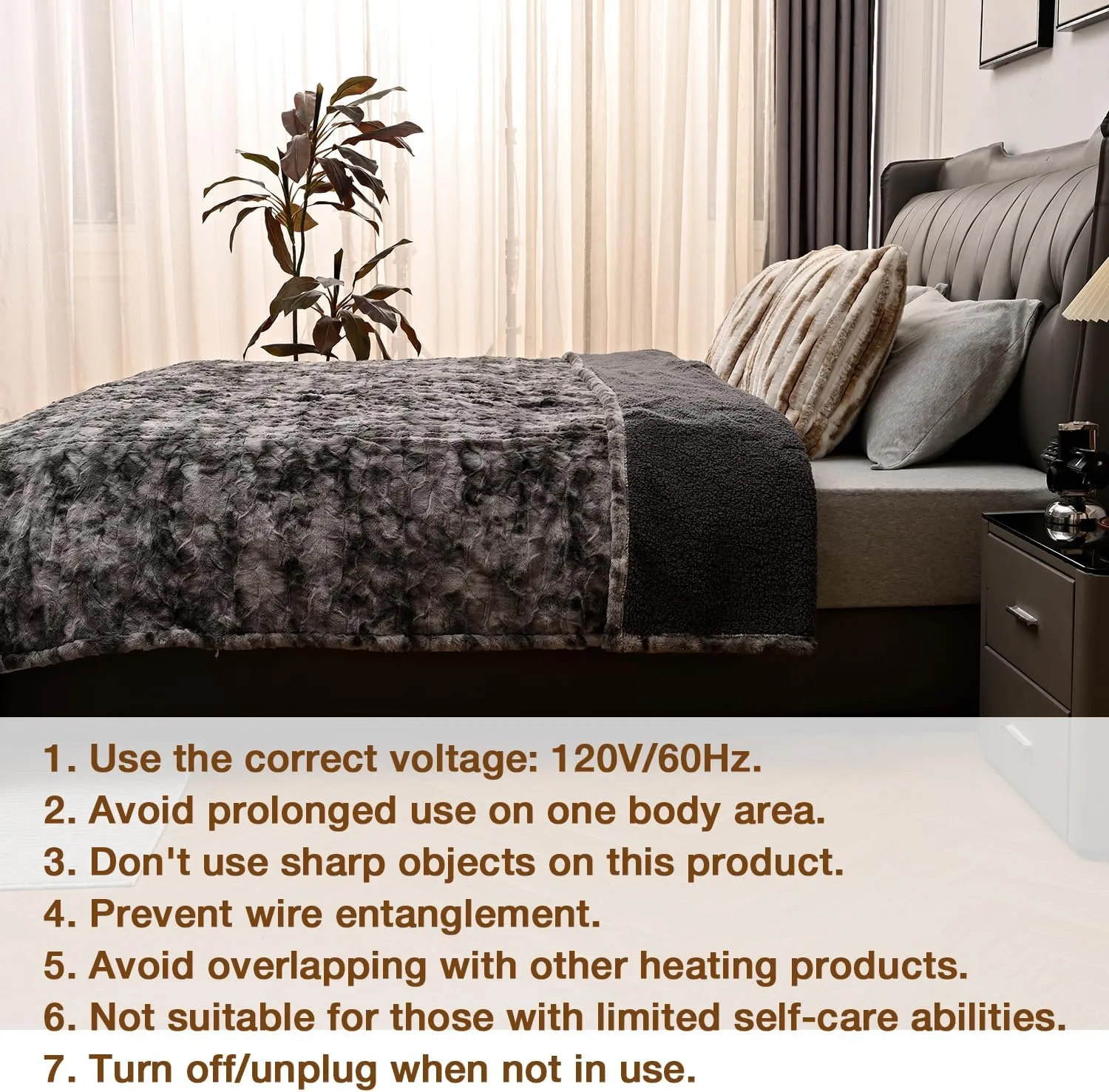 Bearhug Electric Heated Throw Blanket 50" x 60", Reversible Faux Fur & Sherpa, 6 Heating Levels & 4H Auto Off, Over-Heat Protect, ETL Certification, Machine Washable