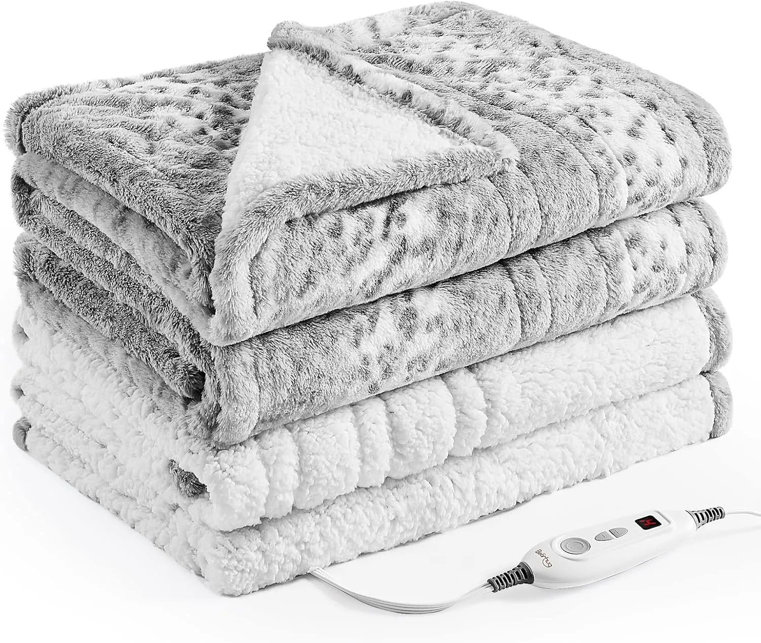Bearhug Electric Heated Throw Blanket 50" x 60", Reversible Faux Fur & Sherpa, 6 Heating Levels & 4H Auto Off, Over-Heat Protect, ETL Certification, Machine Washable