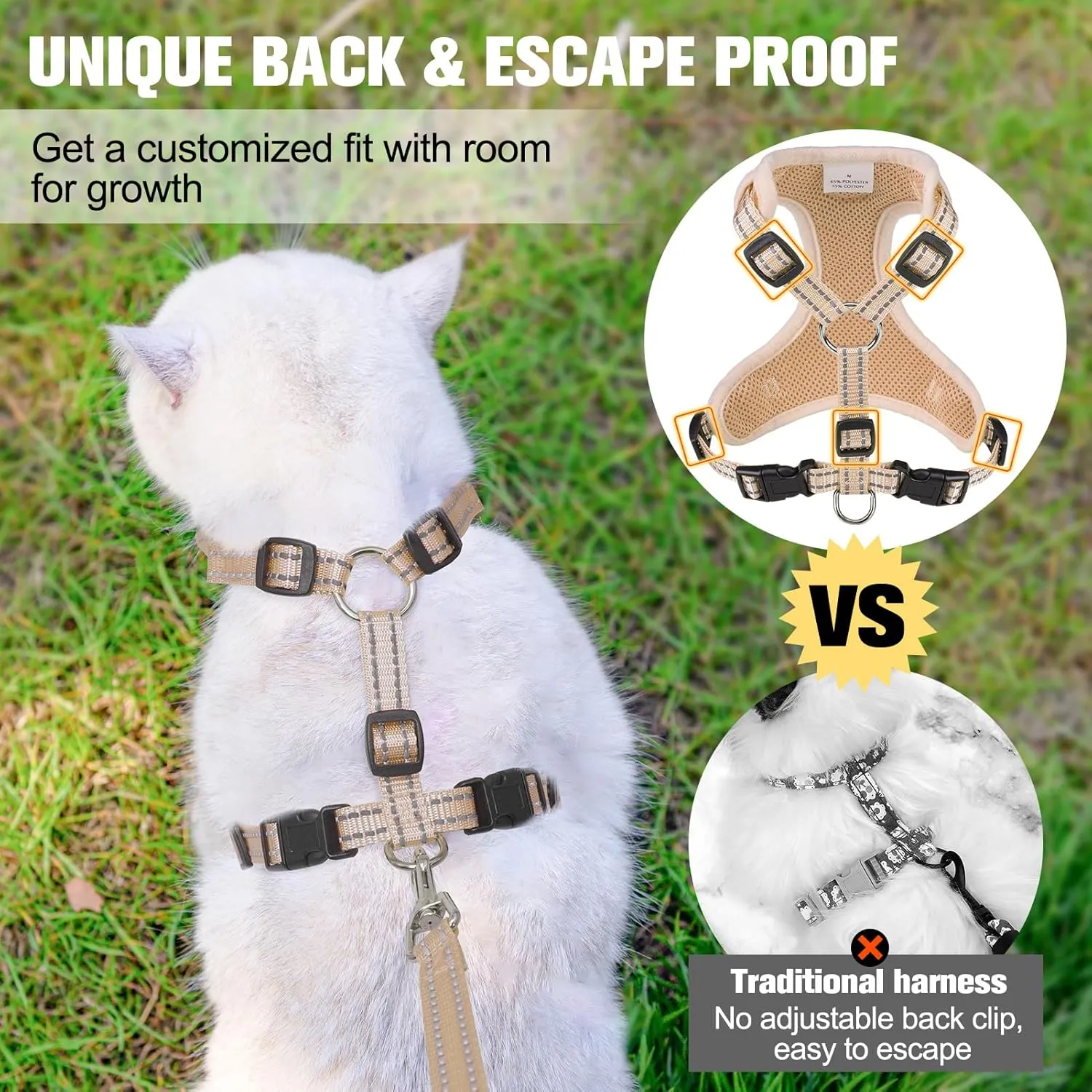 BEAUTYZOO Cat Harness and Leash Set for Walking Escape Proof, Neck Release Adjustable Harness for Kitten Puppy Small Medium Large Cats, Soft Cute Easy Control Small Cat Harness for Cats Boy and Girls