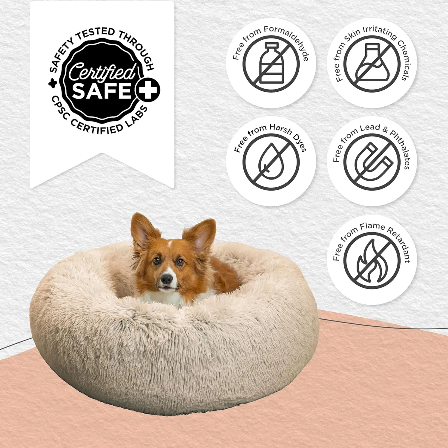 Best Friends by Sheri Original Calming Donut Dog and Cat Bed, Shag Faux Fur, Oyster, Medium (30x30) - Helps Provide Anxiety Relief for Pets