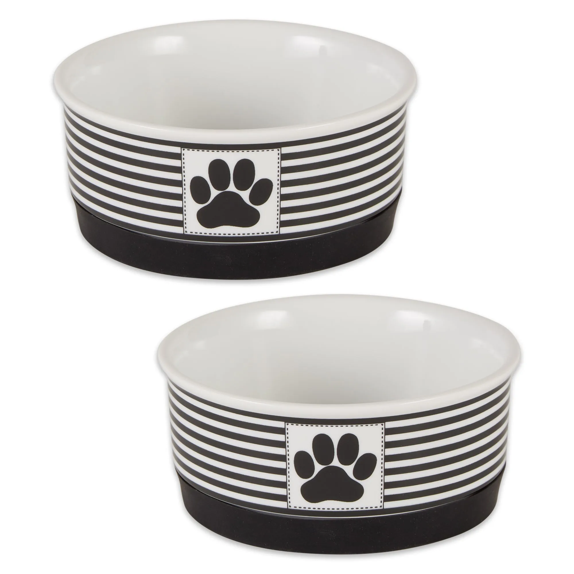Black Striped Paw Patch Pet Bowl Set of 2, Small - 3/4 C Capacity