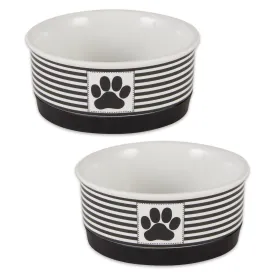 Black Striped Paw Patch Pet Bowl Set of 2, Small - 3/4 C Capacity