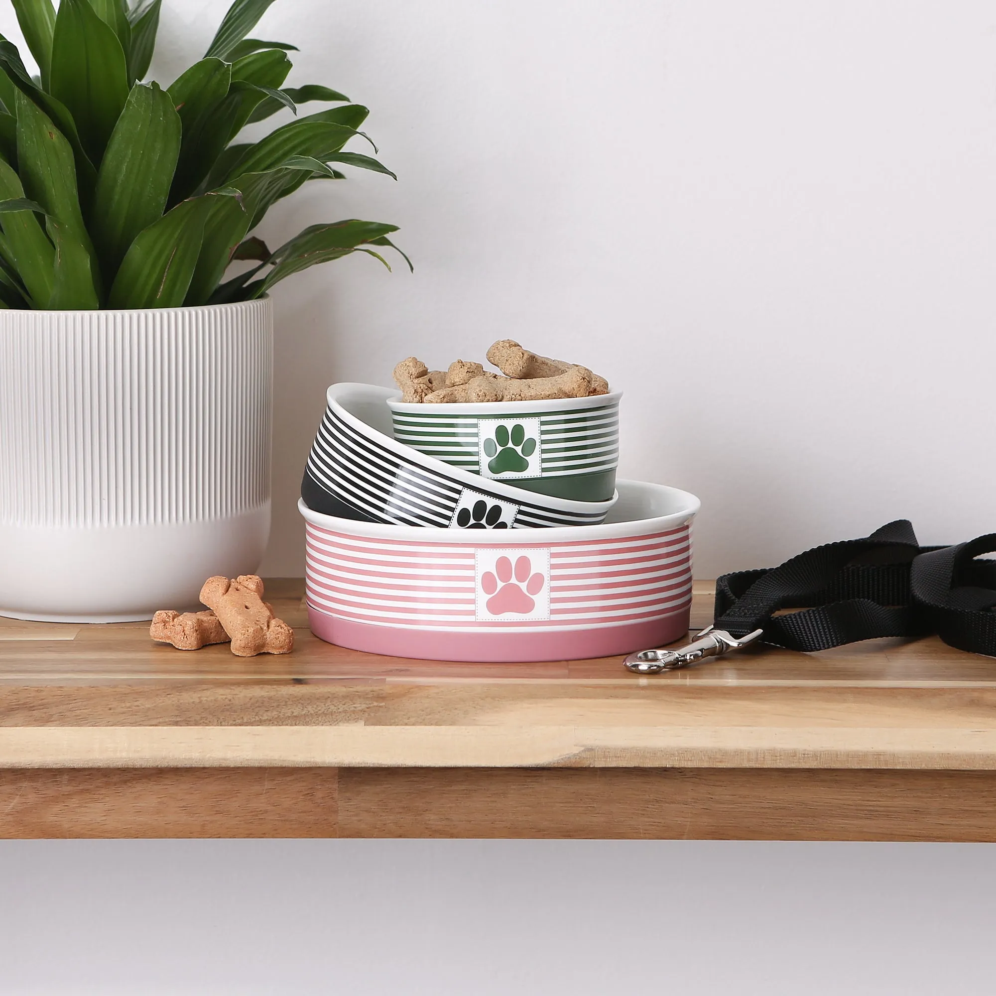 Black Striped Paw Patch Pet Bowl Set of 2, Small - 3/4 C Capacity
