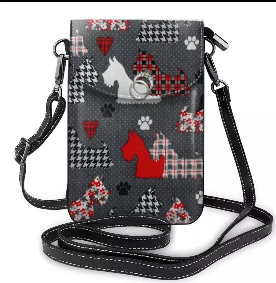 Black, White and Gray Scottish Terrier Scottie Dog Ladies Crossbody Purse