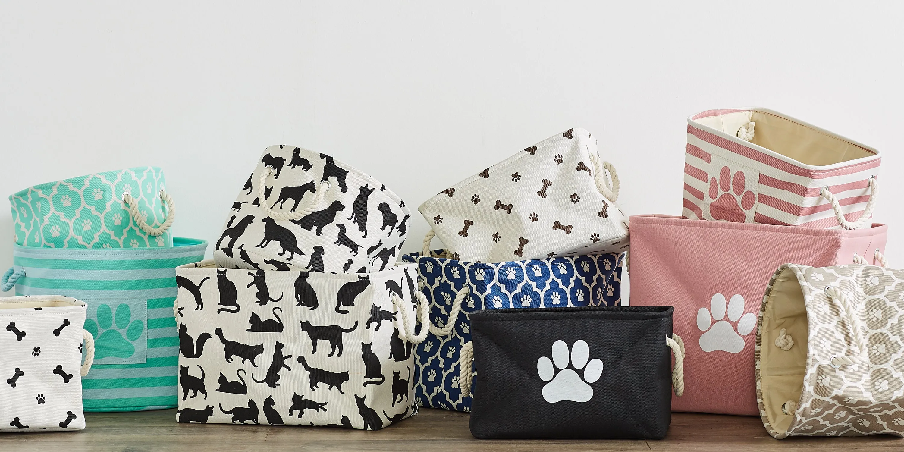 Bone Dry Collapsible Pet Storage Bin, Paw Print, Black, Small - 14x8x9"