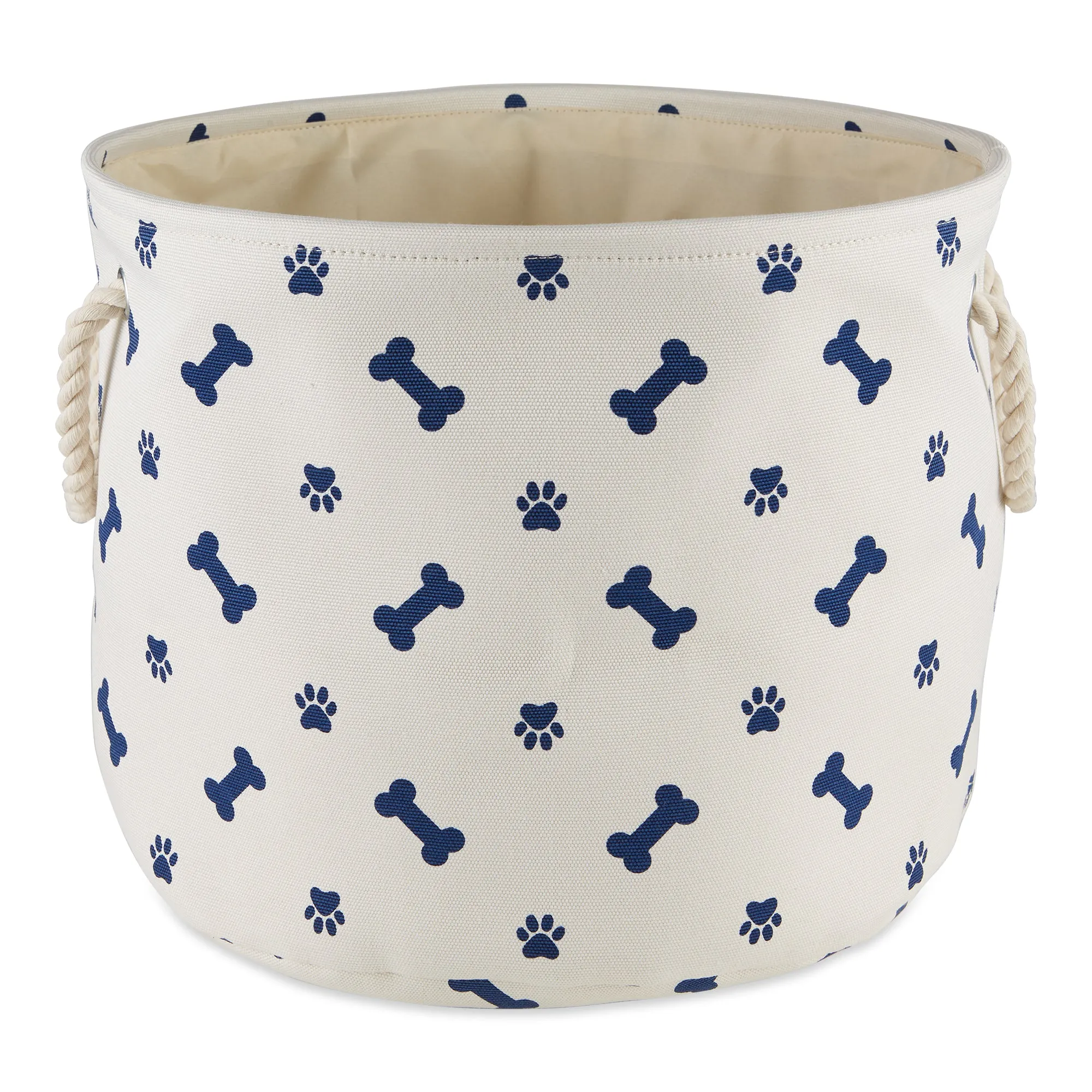 Bone Dry Collapsible Pet Storage Bin, Paw/Bone Print, Nautical Blue, Medium Round -12x15x15"