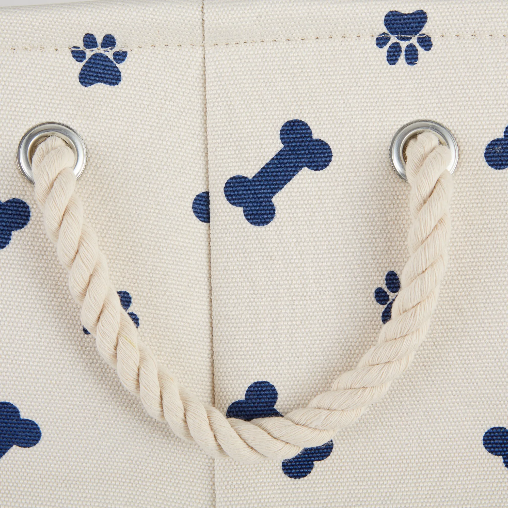 Bone Dry Collapsible Pet Storage Bin, Paw/Bone Print, Nautical Blue, Medium Round -12x15x15"