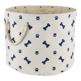 Bone Dry Collapsible Pet Storage Bin, Paw/Bone Print, Nautical Blue, Medium Round -12x15x15"
