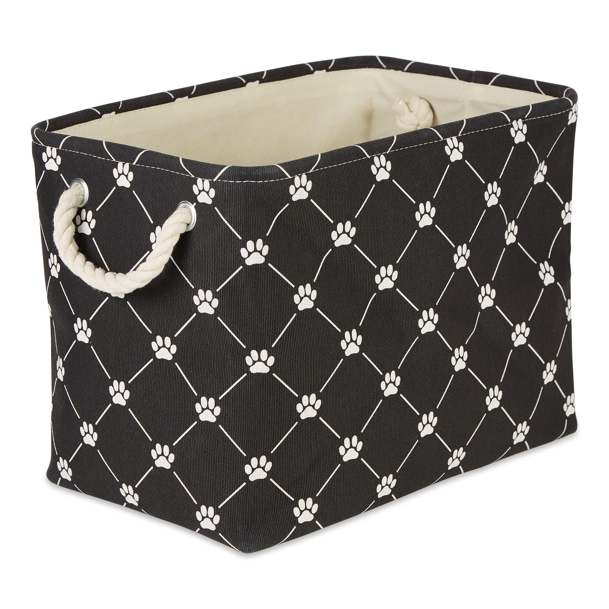 Bone Dry Collapsible Pet Storage Bin, Trellis Paw Print, Black, Large - 17.5x12x15"