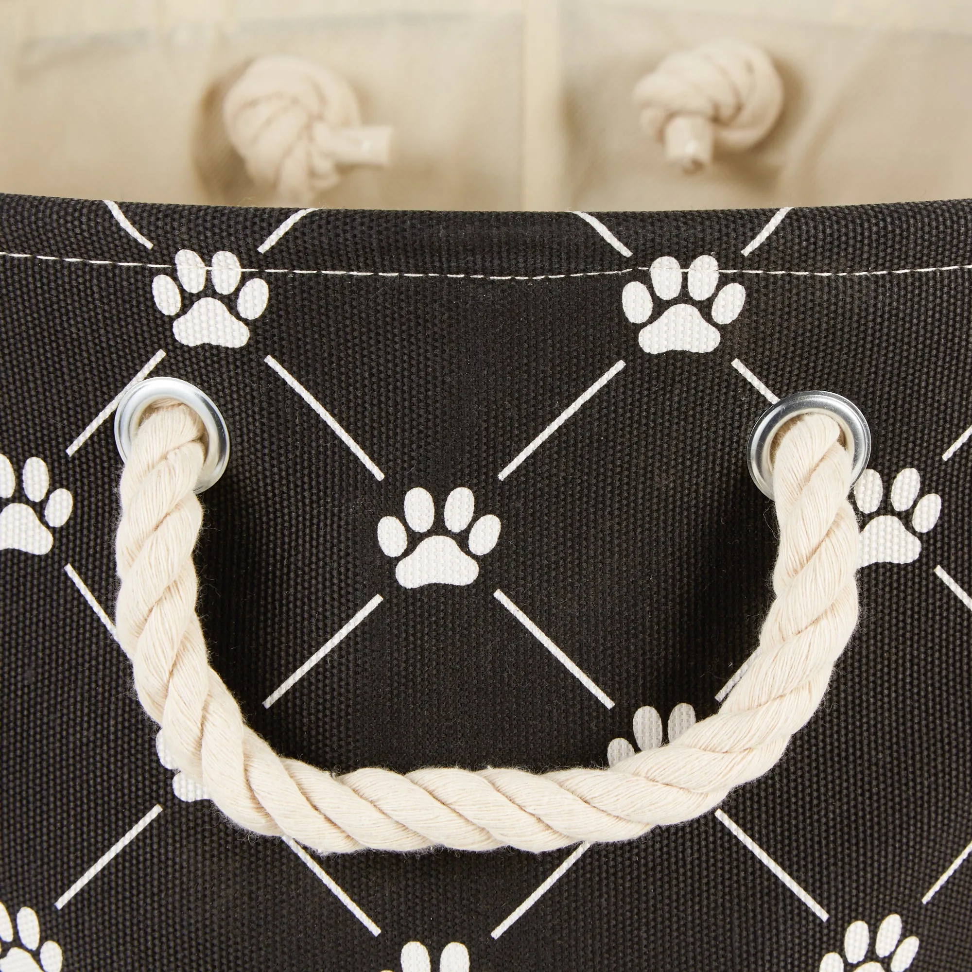 Bone Dry Collapsible Pet Storage Bin, Trellis Paw Print, Black, Large - 17.5x12x15"