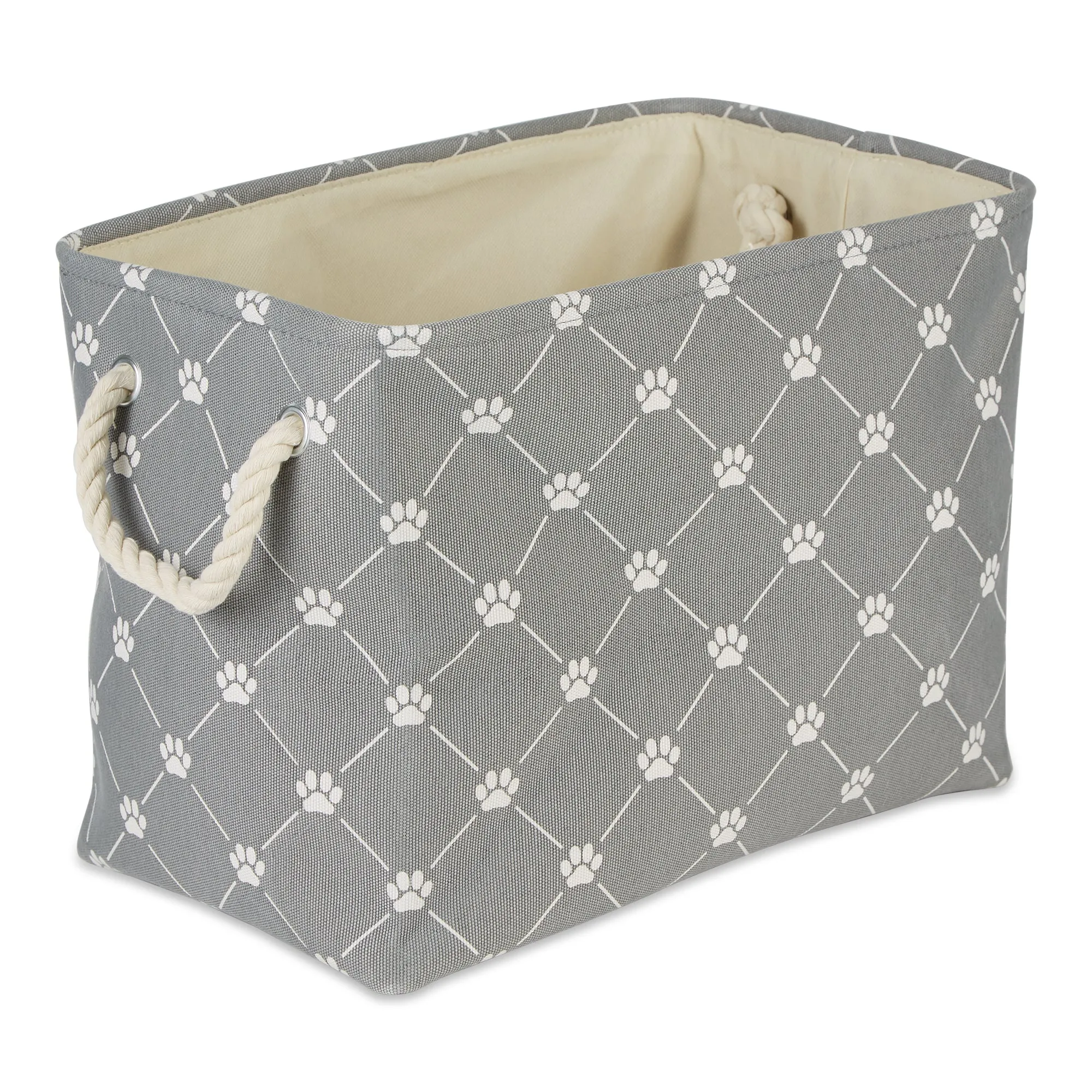 Bone Dry Collapsible Pet Storage Bin, Trellis Paw Print, Gray, Small - 14x8x9"