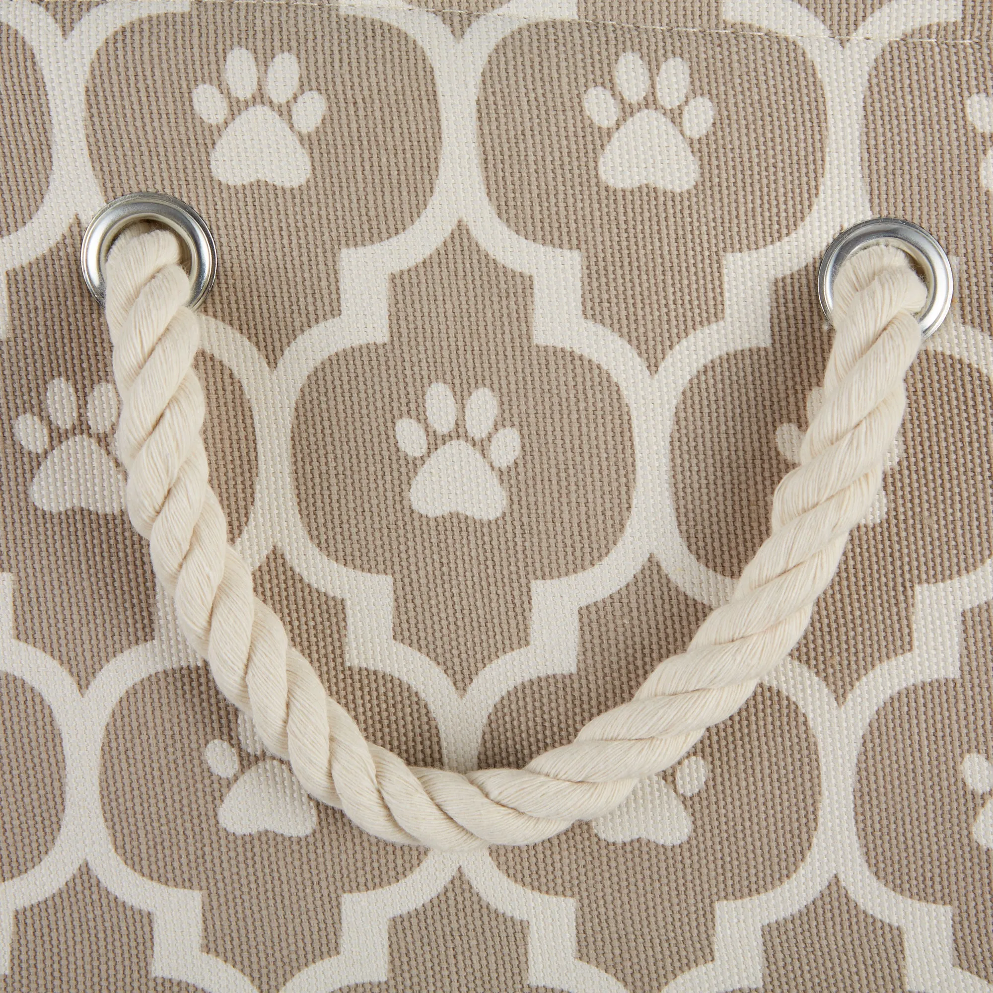Bone Dry Pet Storage Bin, Lattice Paw Print, Stone, Medium Round - 15x12"