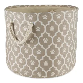Bone Dry Pet Storage Bin, Lattice Paw Print, Stone, Medium Round - 15x12"