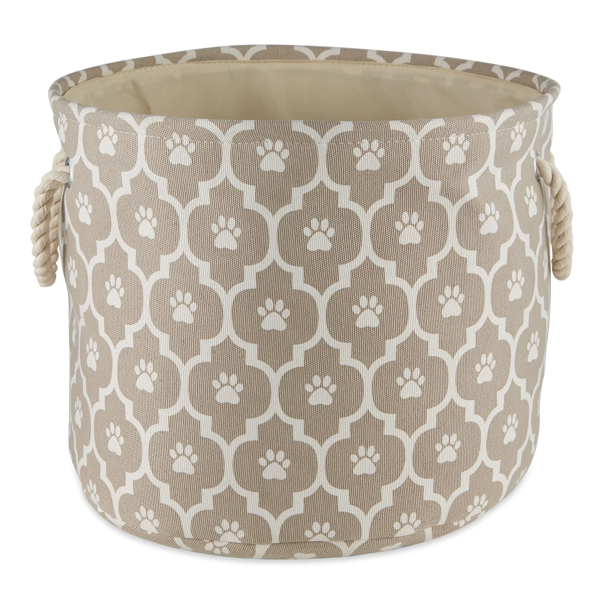 Bone Dry Pet Storage Bin, Lattice Paw Print, Stone, Medium Round - 15x12"