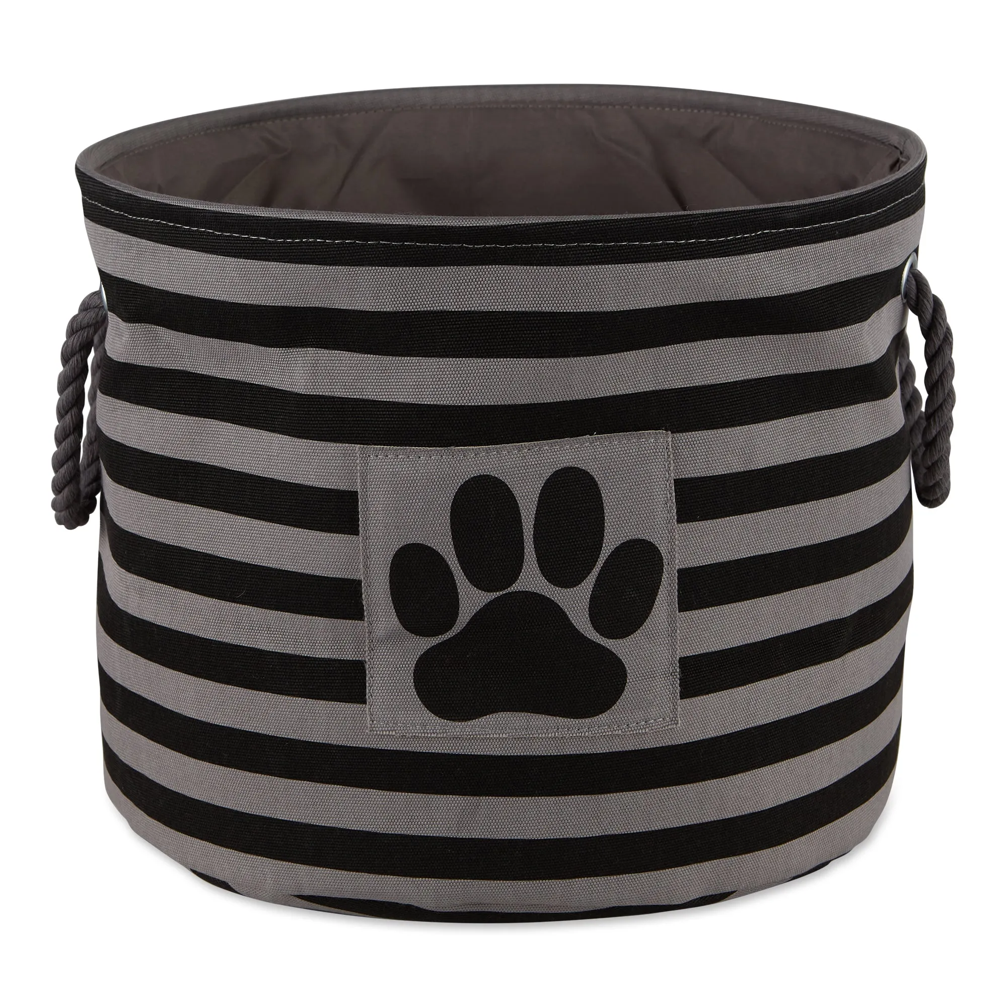 Bone Dry Pet Storage Bin, Striped Paw Patch, Black, Large Round, 18x15"