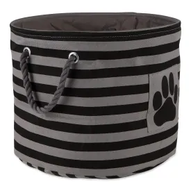 Bone Dry Pet Storage Bin, Striped Paw Patch, Black, Large Round, 18x15"