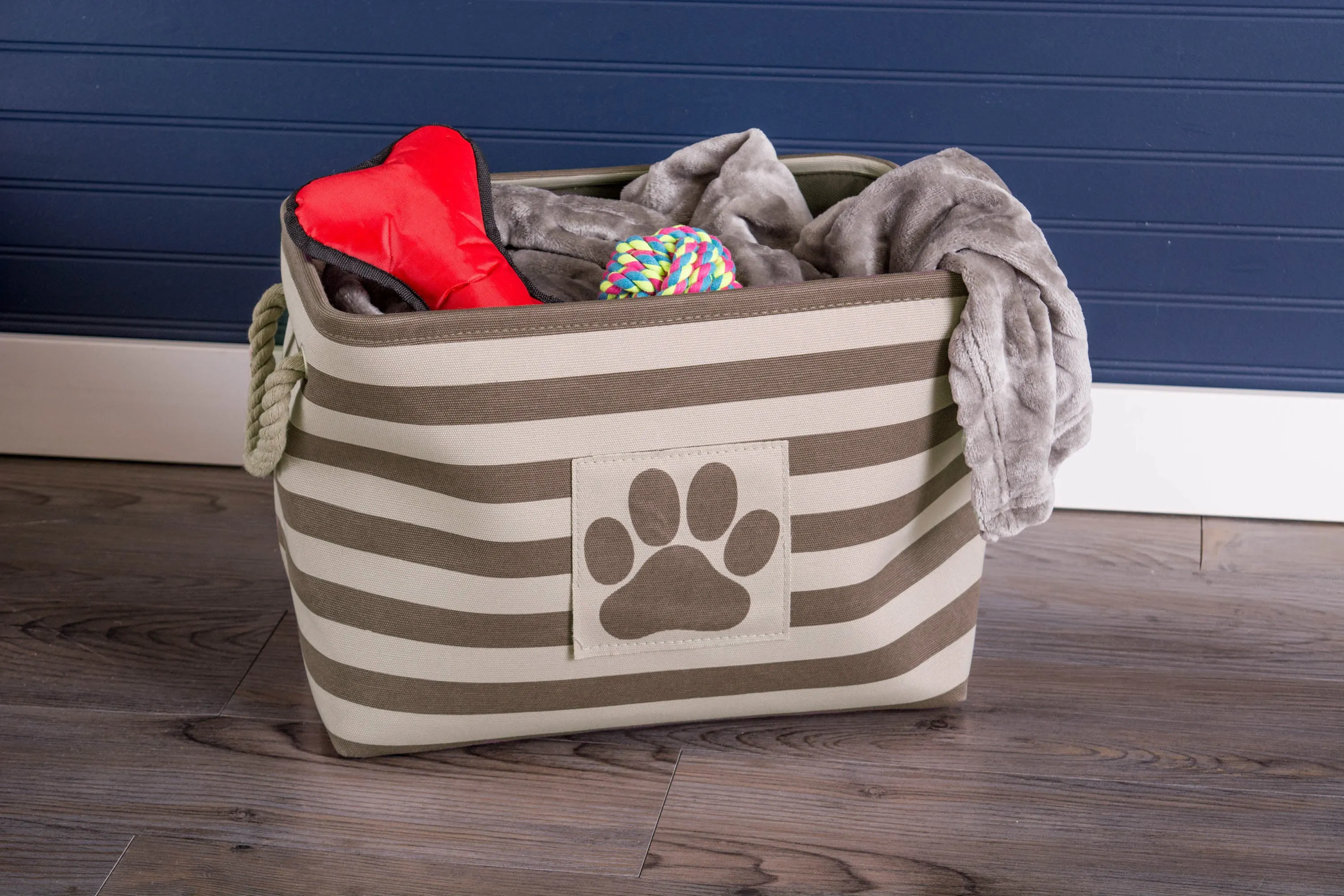 Bone Dry Pet Storage Bin, Striped Paw Patch, Brown, Medium - 16x10x12"