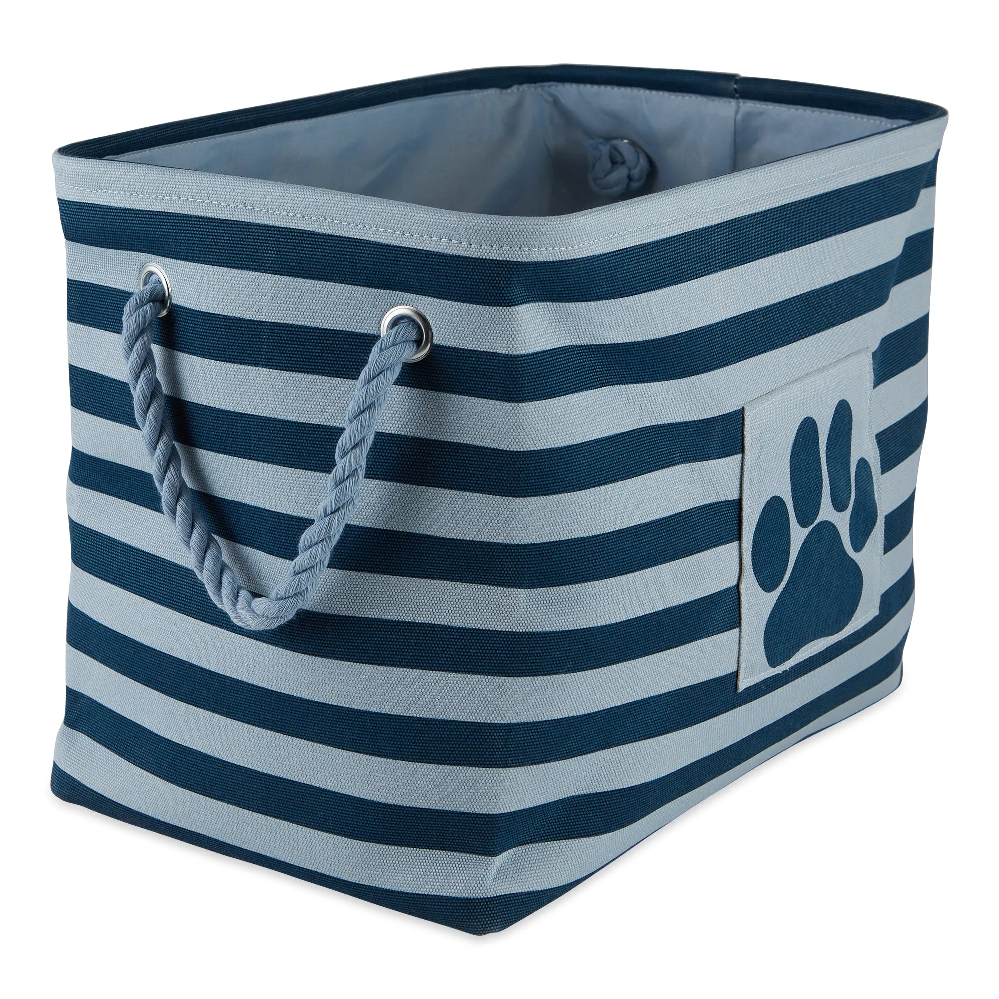 Bone Dry Pet Storage Bin, Striped Paw Patch, Dark Navy, Medium - 16x10x12"