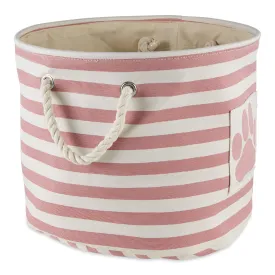 Bone Dry Pet Storage Bin, Striped Paw Patch, Rose, Small Round, 12x9"