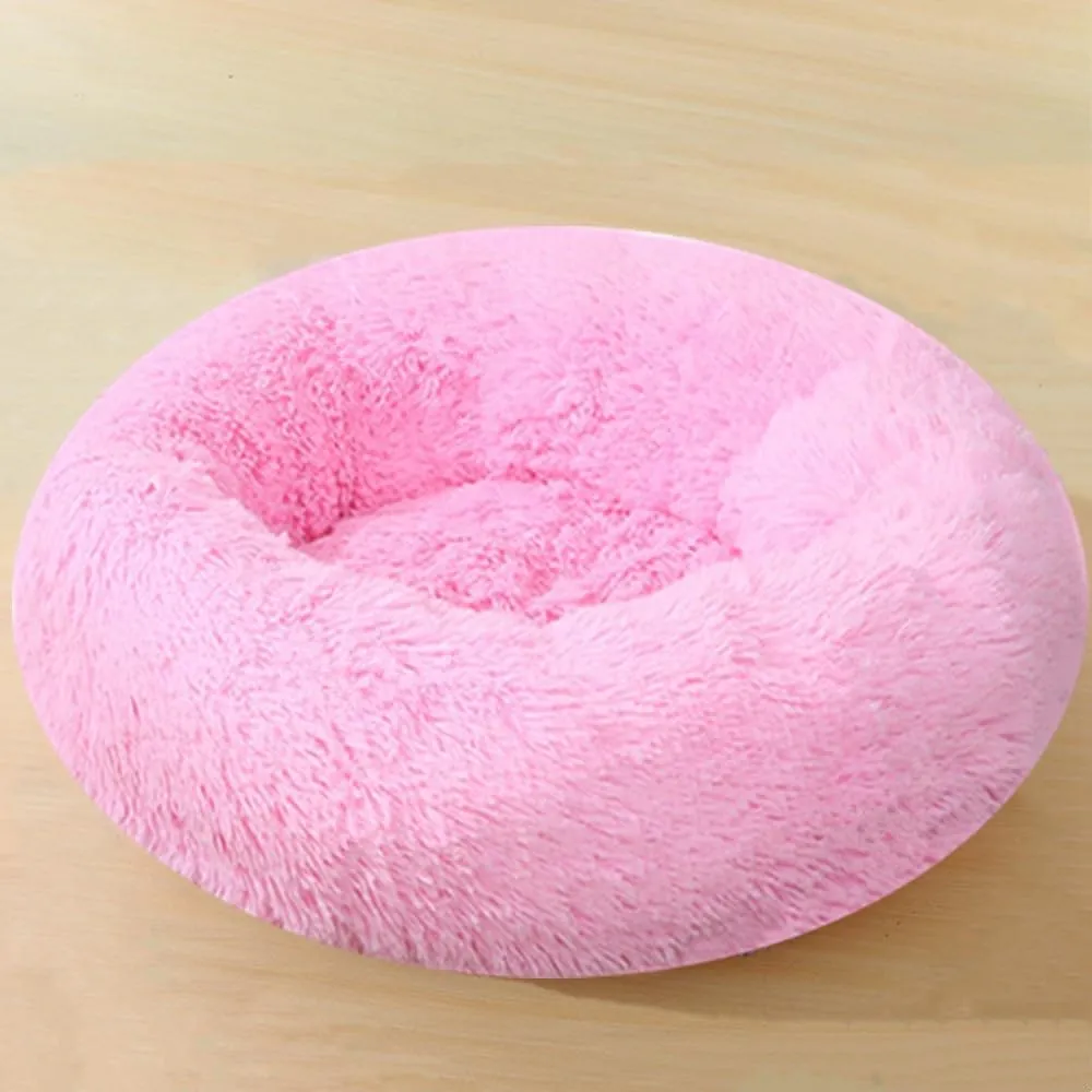 Calming Small Dog Bed & Cat Bed, 16 Inch Donut Fluffy Anti-Anxiety Round Bed Washable Cute Bed, Cuddler Warming Cozy Soft Bed, Plush Cushion Bed for Small Medium Dogs and Cats (Bright Pink)