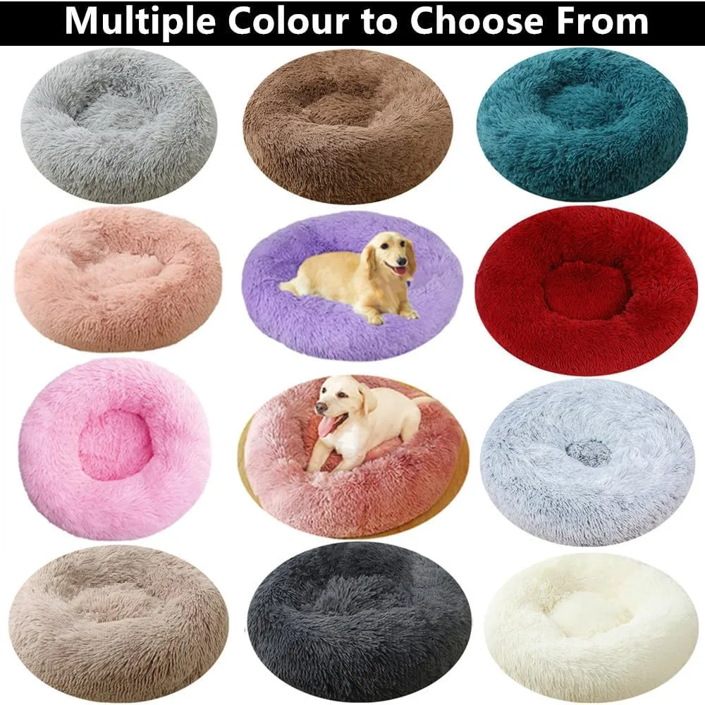 Calming Small Dog Bed & Cat Bed, 16 Inch Donut Fluffy Anti-Anxiety Round Bed Washable Cute Bed, Cuddler Warming Cozy Soft Bed, Plush Cushion Bed for Small Medium Dogs and Cats (Bright Pink)