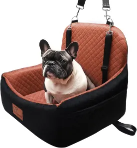 Car Dog Seat,Pet Booster Carseats for Dogs up to 25lbs,Safe and Comfy Puppy Travel Car Bed with Storage Pockets and 2 Safety Belt,Ultra Soft Fabric, Easy to Install,Fully Removable Washable.